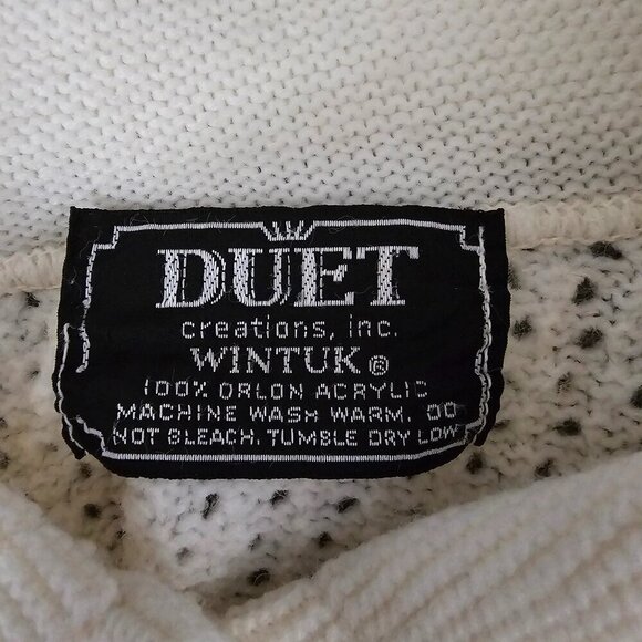 Duet Wintuk Knit Vintage Collared Button Up Ivory Cardigan Sweater - Picture 2 of 4